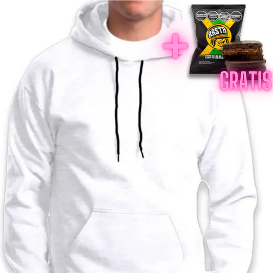 Buzo Blanco Canguro Capucha Hoodie Campera Alpina Frizado + Alfajor Rasta